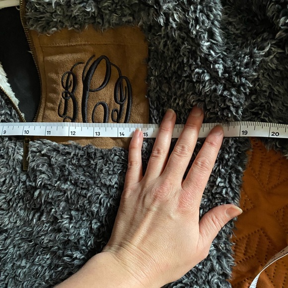 MARLEYLILLY Gray & White Sherpa with Brown Suede Detail, Oversized Hoodie - Picture 10 of 11